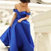 Королевское синее платье для выпускного вечера, длинное платье с открытыми плечами, а-силуэт, 3D цветы, молния, атласное вечернее платье, официальное вечернее платье, vestidos De Festa