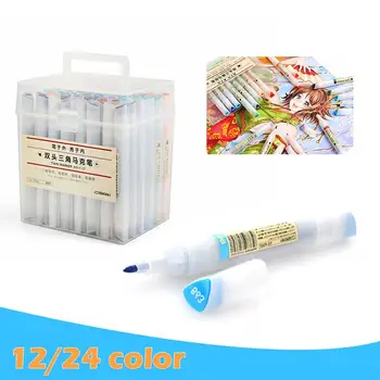 

Drawing Markers Signature Pen Marking Painting Writing Stationery Double Tips 12/24 Color Smooth Multifunctional