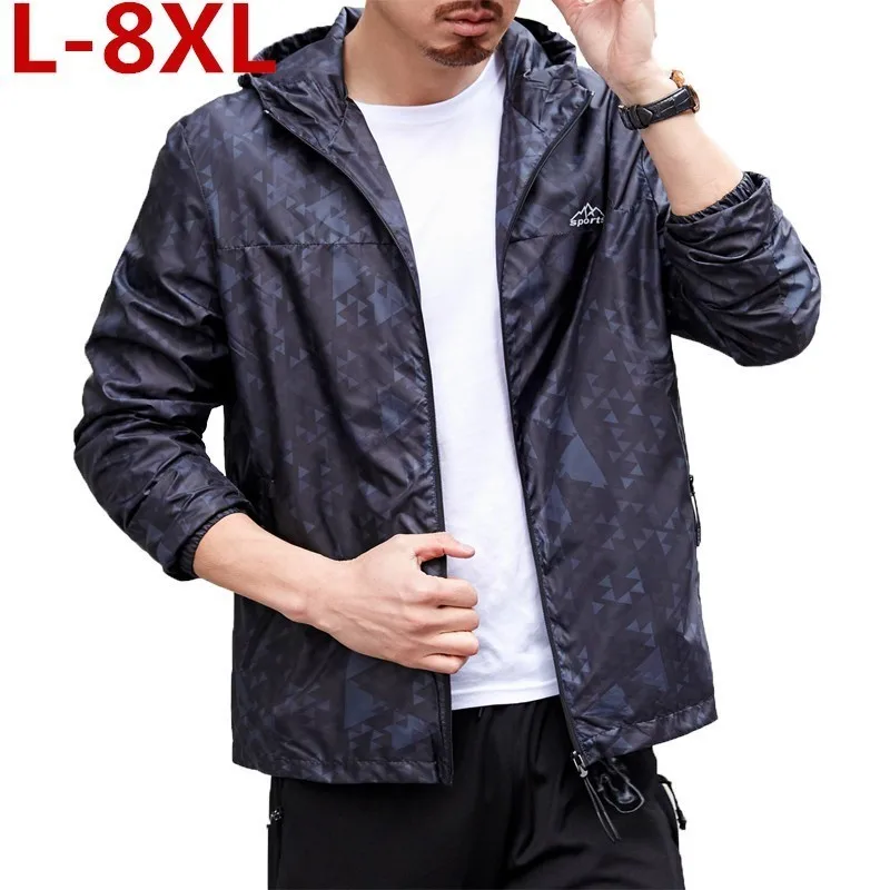 Plus 8xl 7xl 6xl Lente Herfst Bomber Capuchon Mannen Casual Losse Patchwork Windjack Mannelijke Uitloper Rits Dunne Jas