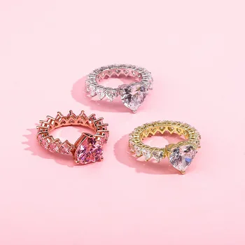 

Hart Ringen Hoge Kwaliteit Koper Goud Kleur Iced Out Zirconia Ringen Hip Hop Mode-sieraden Vrouwen mannen Gift