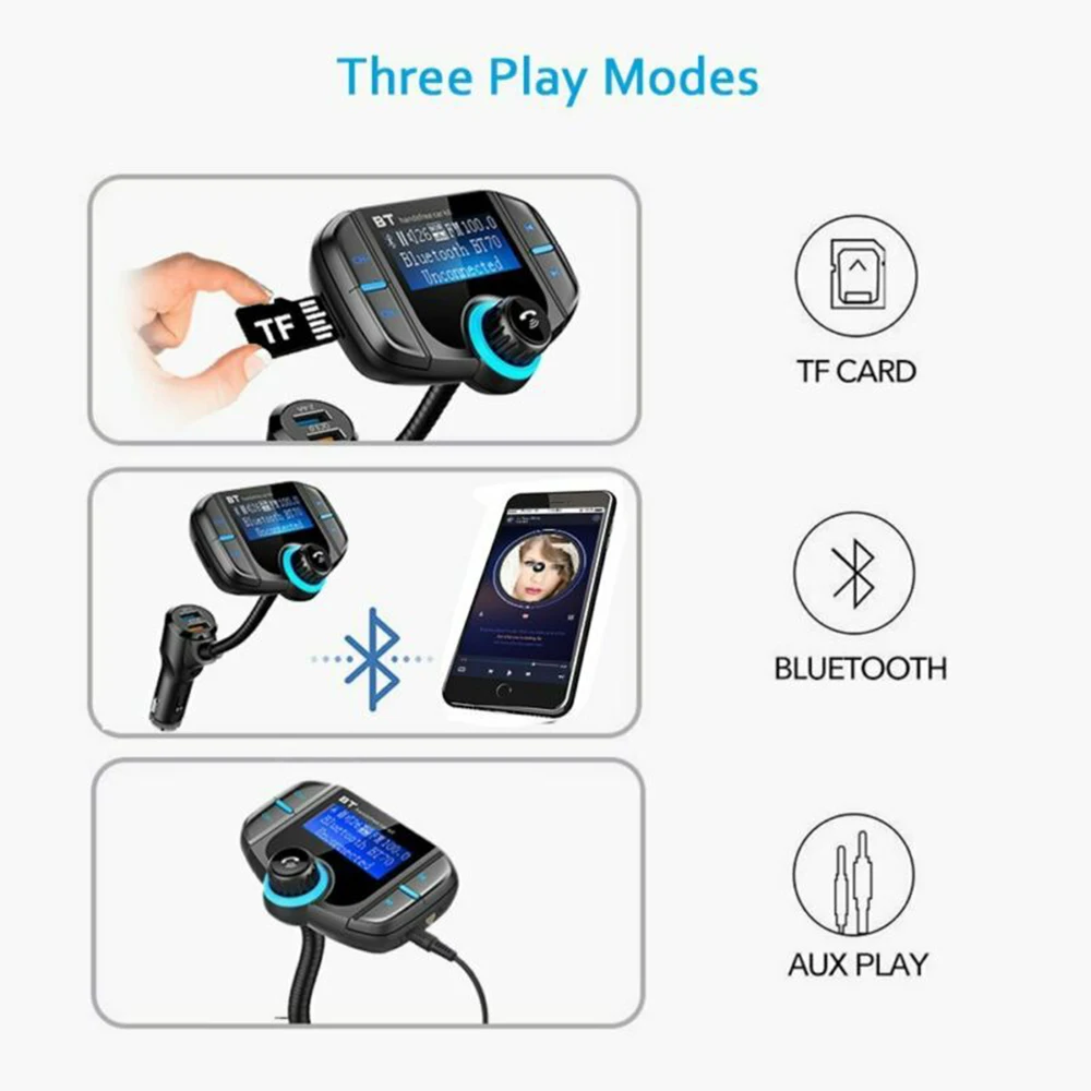 Авто черный Bluetooth fm-передатчик mp3-плеер Быстрая зарядка USB порт вольтметр