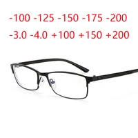 -1 -1.25 -1.5 -1.75 -2 -2.25 -2.5  -3 -3.5 -4 Finished Myopia Glasses Square Full Frame Anti Blue Light Metal Reading Eyewear 1