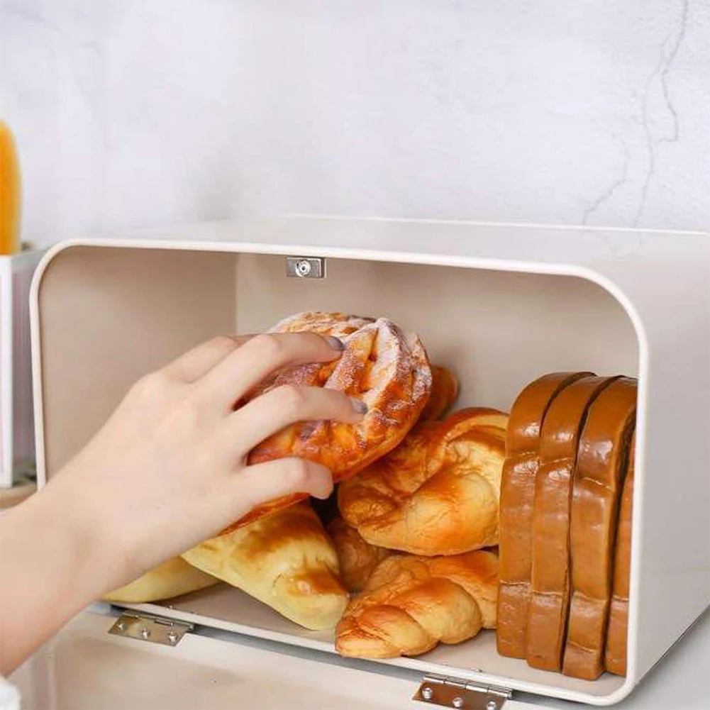 Snack Home Metal Bin Pastry Countertop Decorative Retro Food Container Bread Box Roll Lid Organizer Kitchen Storage Canister