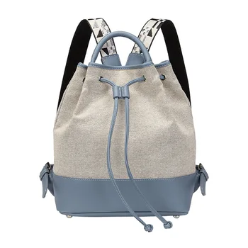 

Longlight Ladies Backpack Casual Rucksack Simple Daypack Japanese Drawstring Large Capacity Bucket Bag Contrast color Women Bag