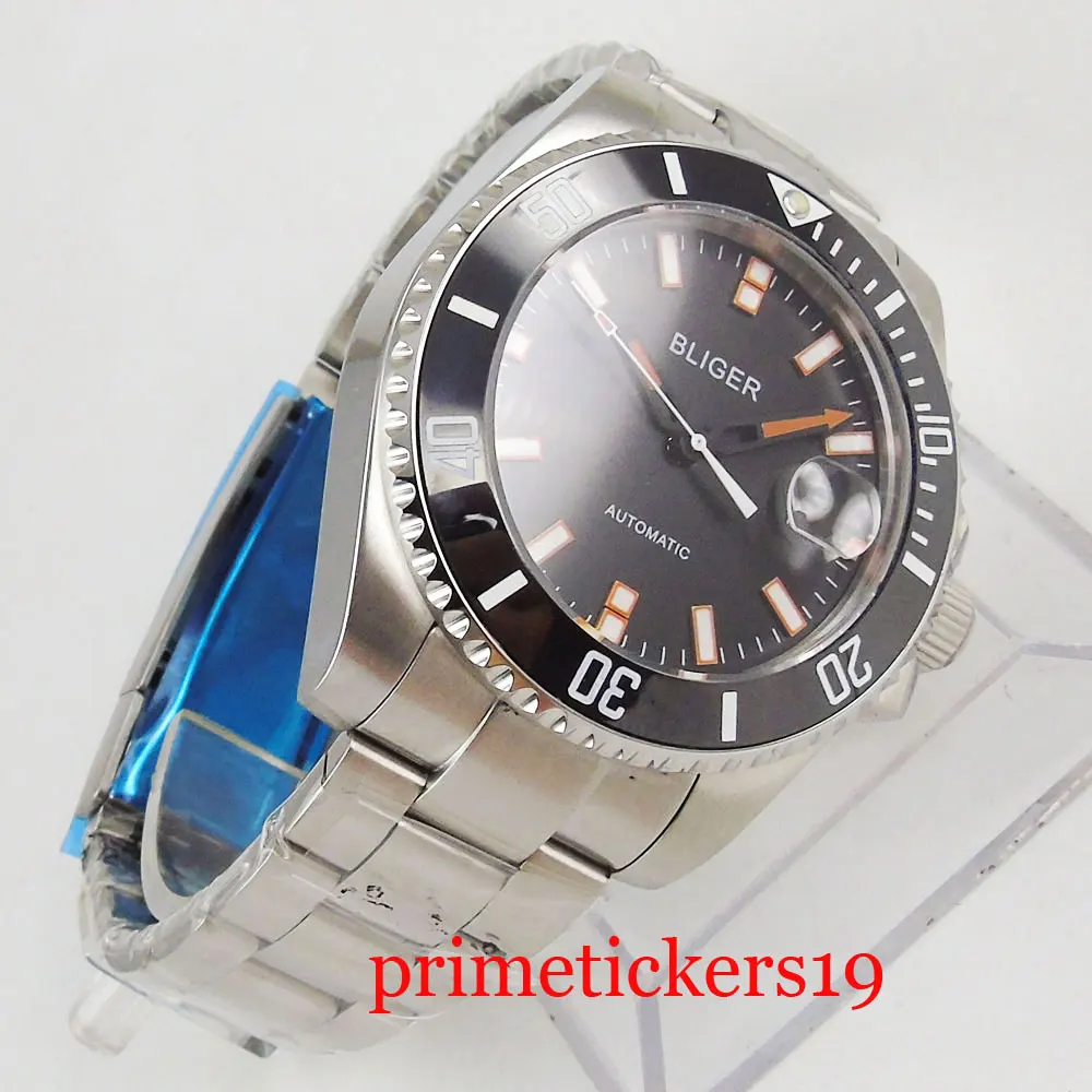 Популярные мужские часы 43 мм с черным циферблатом керамическим ободком