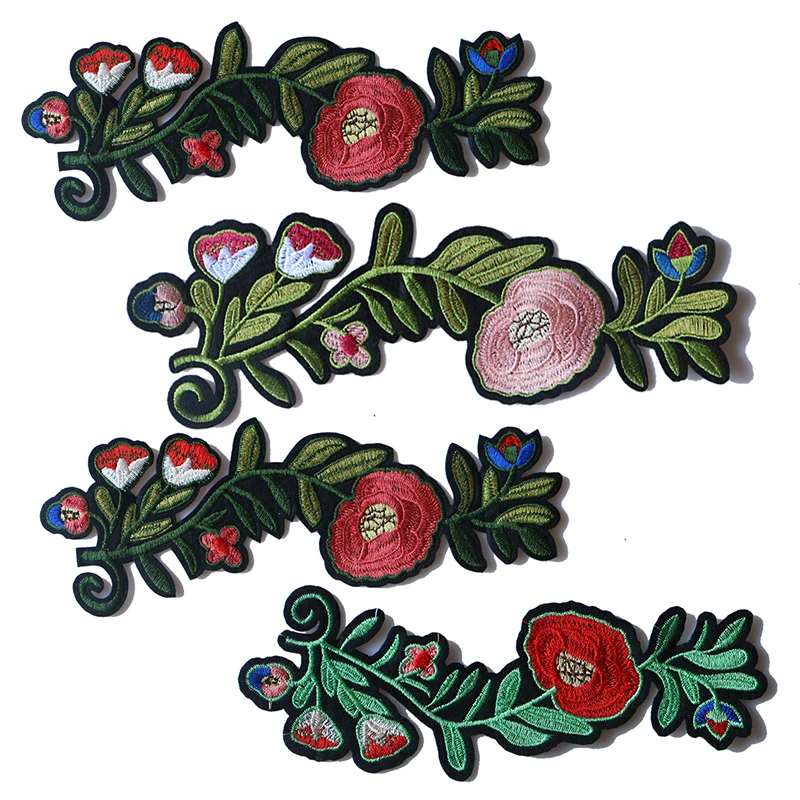 

Rose with Leaves in Love Embroidered Iron on Patches for Clothing DIY Stripes Clothes Patchwork Sticker Custom Flowers Badges
