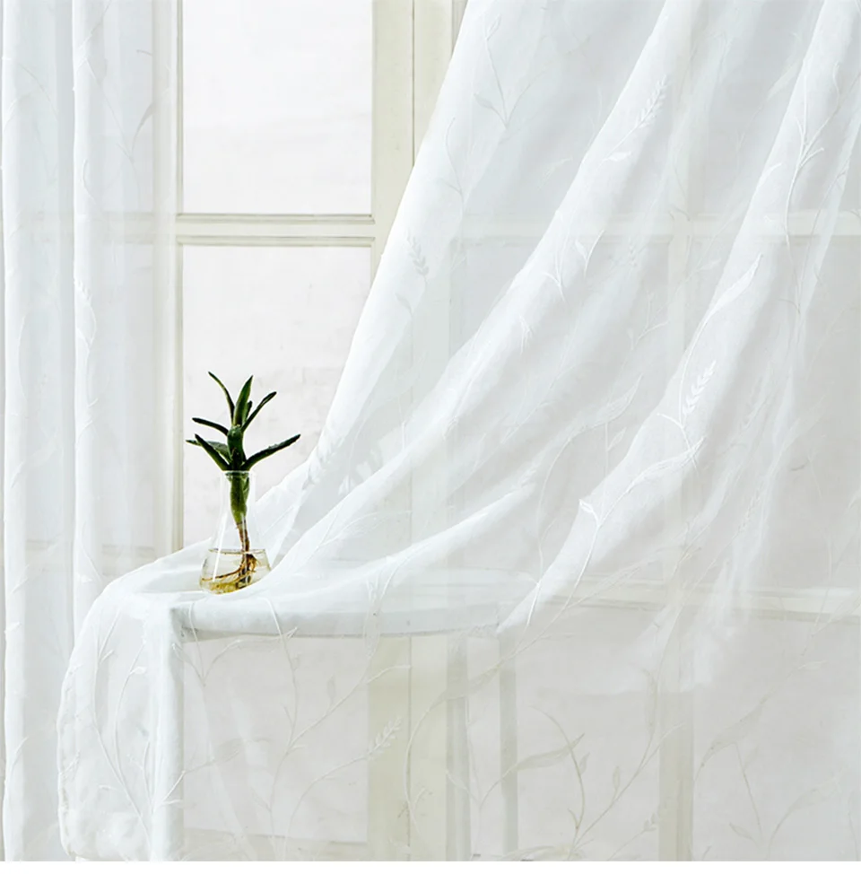 Embroidered Tulle Curtains Window Screen For Living room The Bedroom Floral White Voile Sheer Curtain for Kitchen Drapes Blinds