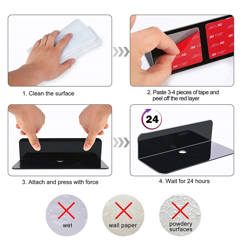 2 Pcs Acrylic Floating Wall Shelves Damage Free Expand Wall Space Small Display Shelf for Switch Smart Speaker