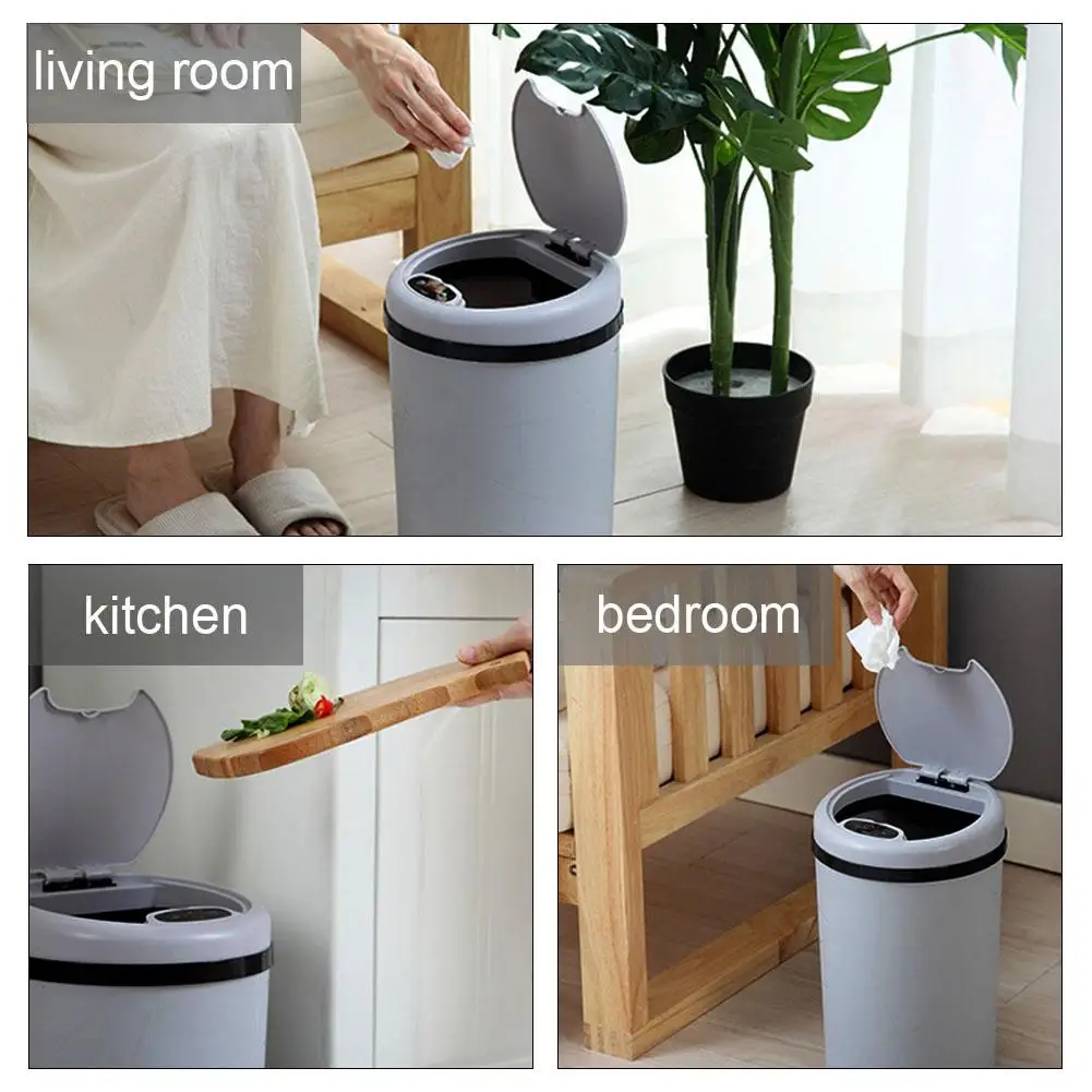  Intelligent Induction Flip Type Trash Can Electric Fully Automatic Garbage Bin with Cover for Livin - 4000531269575