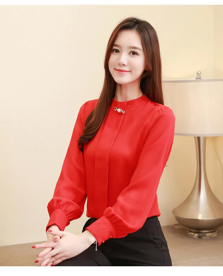 Осень Женская белая шифоновая блузка повседневная Корейская тонкая рубашка с длинным рукавом модная женская уличная элегантная женская рубашка