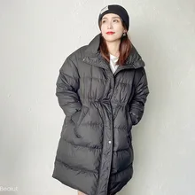 

New long waist down jacket ladies east gate loose white duck down fashionable comfortable women down jacket for fat large size