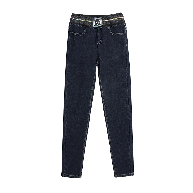 New Korean Winter Women Jeans Elastic Band High Waist Slim Black Ladies Jeans Autumn Plush Thickening Feet Jeans Denim Rrousers