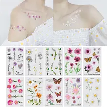 Pegatinas impermeables para tatuajes de margaritas y flores, tatuajes falsos para pegar en la cara, brazo, pierna, para niños, hombres y mujeres, artes corporales