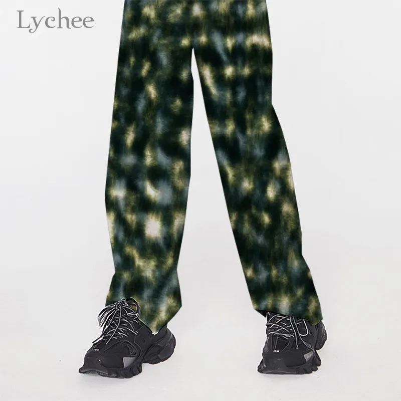 Lychee женские брюки Харадзюку с эластичной талией и широкими штанинами, темно-зеленые женские брюки с леопардовым принтом, повседневные свободные осенние женские штаны
