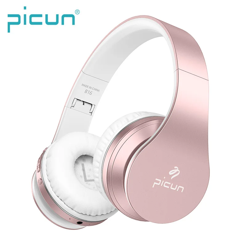 Rose Gold Новейшая Picun B16 складные басовые музыкальные беспроводные наушники Bluetooth гарнитура Smart Touch управление Поддержка tf карты наушники - Цвет: Rose Gold