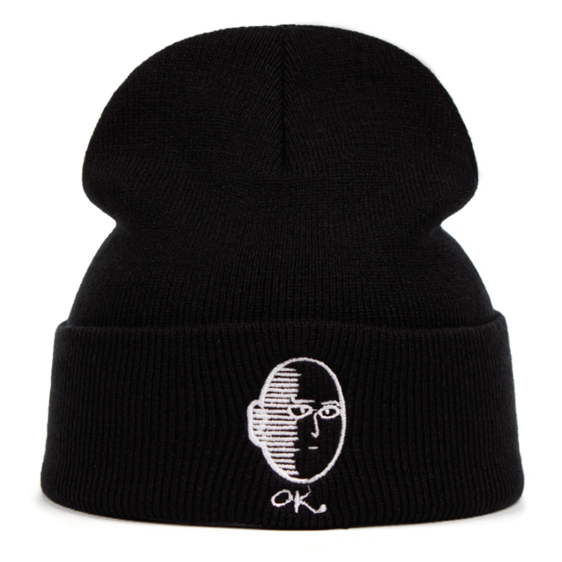 

One Punch Man Beanie Anime Hat Cap Hip Hop Beanies Knitted Cartoon Winter Warm Cap Adjustable Cool Embroidery Hat Cosplay Gift