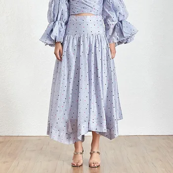 

2020 Wave Point Half Body Skirt Female Temperament Gao Waist Irregular Hem Pleated Long Skirt Women's Wear