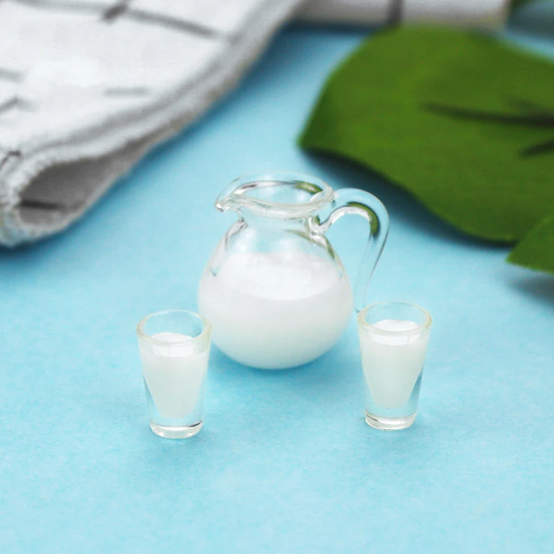 1/12 Dollhouse Miniature Accessories Mini Juice Jug Cup Set Simulation Drink Milk Model Toys for Doll House Decoration