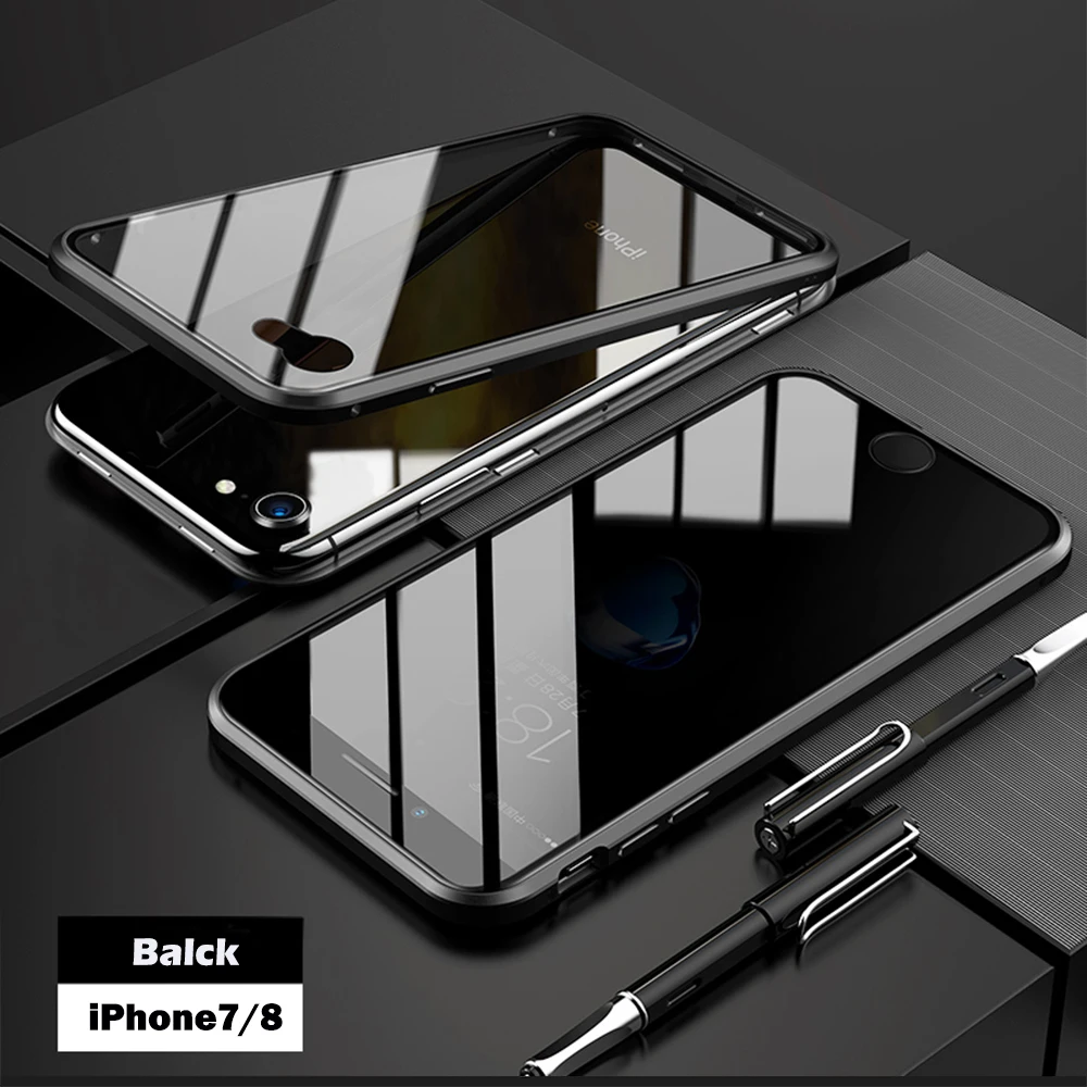 Двухсторонний чехол из закаленного стекла, Роскошный прозрачный чехол для телефона с открытым магнитом для 7 8 Plus 7Plus 8 Plus X XS MAX XR, чехол для телефона - Цвет: for iphone 7 8