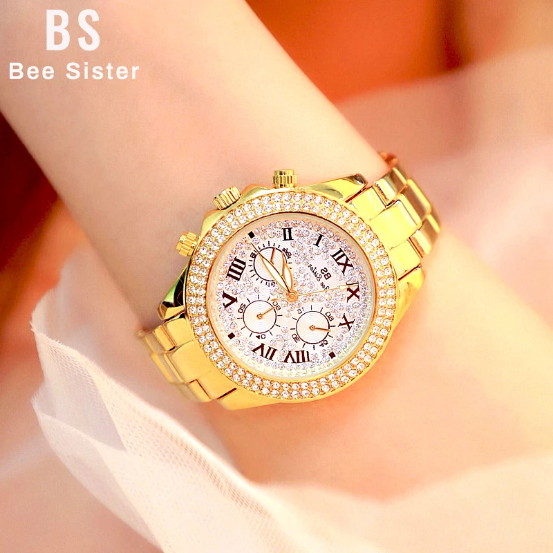 

Women Quartz Watch Fashion Bling Casual Big Dial Ladies Watch Gold Female Wrist Watch Crystal Diamond Watches For Women 2019
