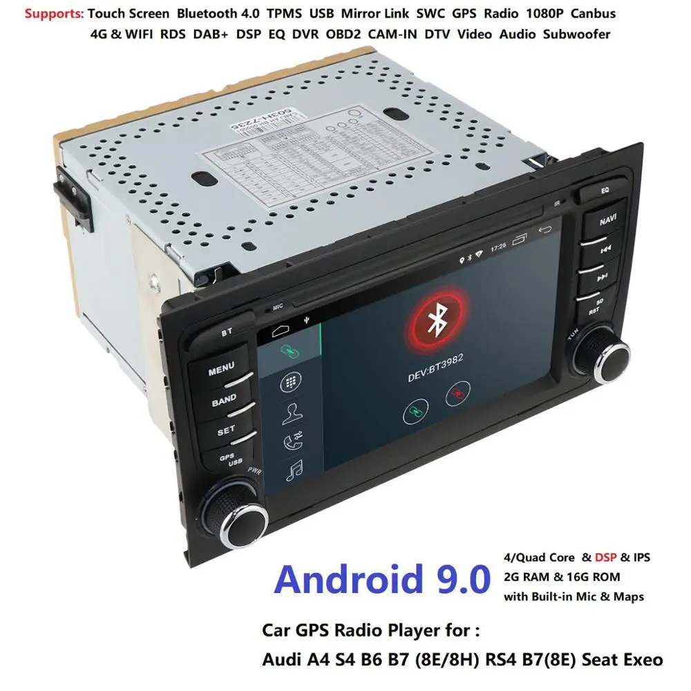 Sale DSP IPS Android 9.0 4G 64G CAR GPS For Audi A4 B6 B7 S4 B7 B6 RS4 B7 SEAT Exeo Navi player radio WIFI BT PC 1080p Dvr swc dab sd 2