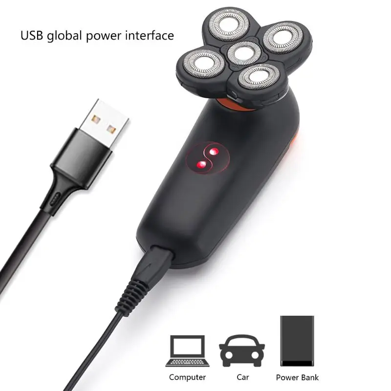 1 Set Rechargeable 5 Head Electric Bald Head Shaver Razor Hair Beard Trimmer Shaving Machine