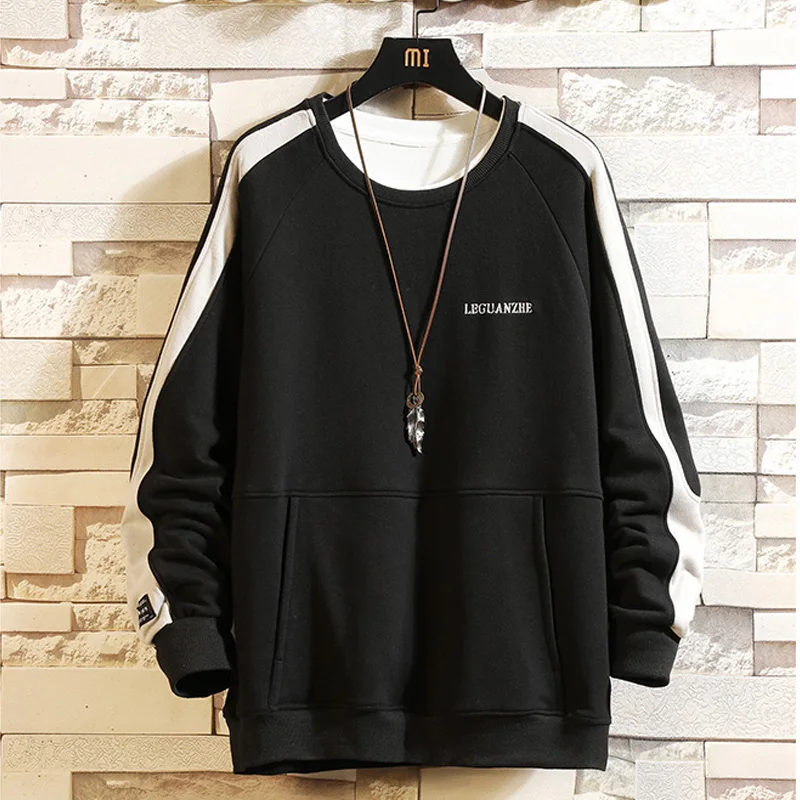 

CYXZFTROFL Autumn Winter Loose Men Pullover Sweatshirt Hoodies Fashion Contrast Round neck Sweatshirts Plus Size Tracksuits