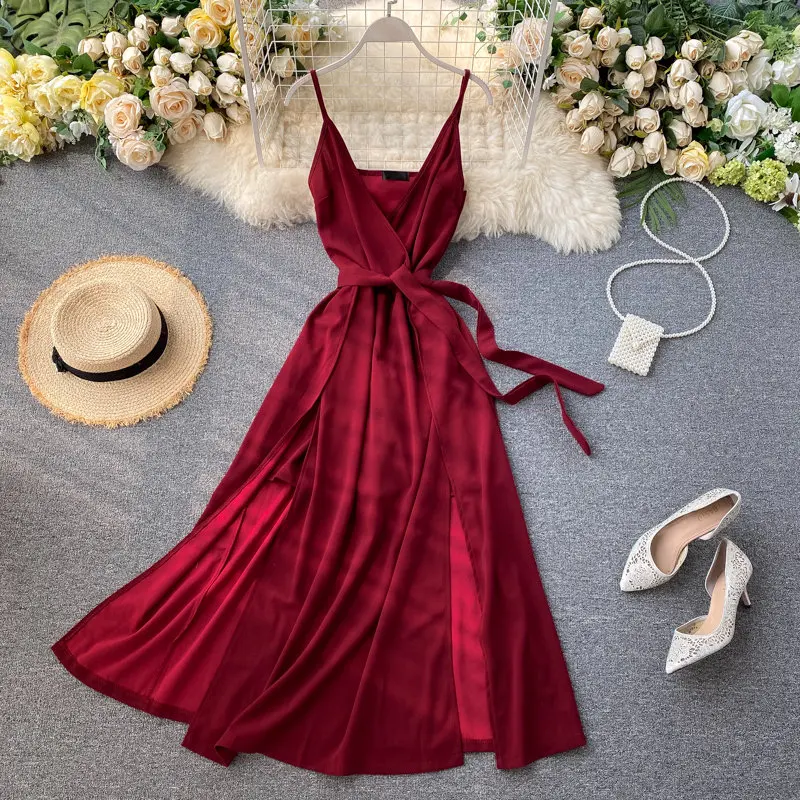 Женское длинное платье трапеция LUOSHA Пляжное с глубоким V образным вырезом на