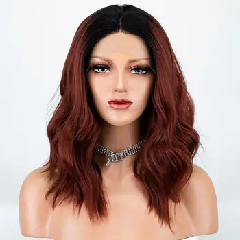 

Scheherezade Ombre Brown Wig Wavy Synthetic Lace Front Wigs For Black Women High Temperature Short Bob Cosplay Wig