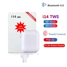 I14 TWS Bluetooth оригинальные наушники, мини беспроводные наушники, стерео наушники, Спортивная гарнитура, магнитная, audifonos para celular elari