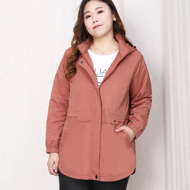 

4XL To 10XL Extra Large Slim Thin Hooded Woman Jacket Female Spring Autumn Zipper Coats Women Tops T20266