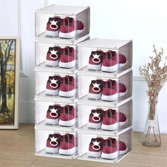 Solid Plastic Not Flimsy 5 Layers Foldable Shoe Storage Boxes - Easy  Installation- All-in-One Clear Sneaker Box with Doors - Space Saving Shoe