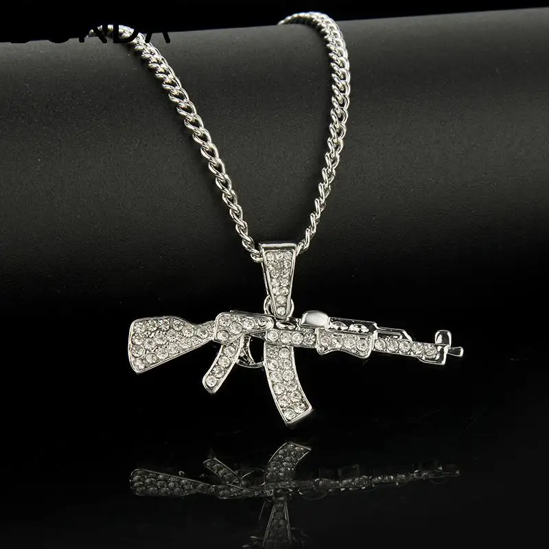 Массивное ожерелье из сплава AK47 с подвеской в виде пистолета длинная цепочка