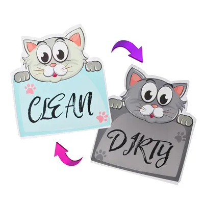 9*8cm Cute cat dog double sided soft magnet "CLEAN DIRTY" sign magnetic sticker for refrigerator dishwasher washing machine - Цвет: Cat A