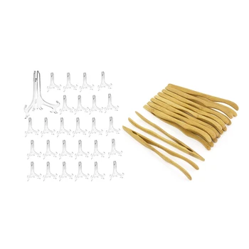 

24 Pcs 3 Inch Clear Plastic Stand Cookie Holder Display Stand Place Card Holder Display Easels At Weddings & 10 Pcs 16Cm Reusabl