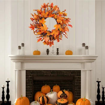 

Autumn Maple Leaf Berry Wreath Thanksgiving Halloween Door Home Decor