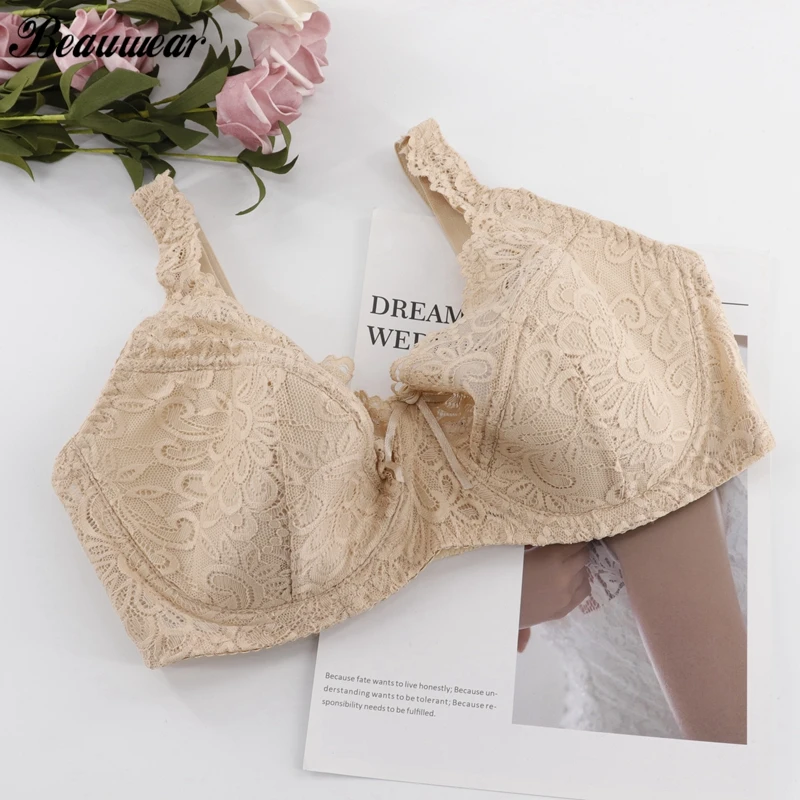 Beauwear размера плюс сексуальный пуш ап минимайзер кружевной бюстгальтер для