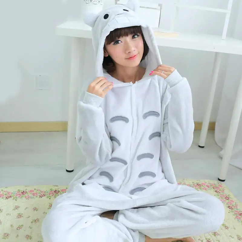 Totoro FL Пижамы для взрослых, Женские Фланелевые пижамы, домашняя одежда, кигуруми, единорог, Ститч, панда, Тоторо, Мультяшные животные, пижамные комплекты, пижамы, пижамы - Цвет: Totoro FL
