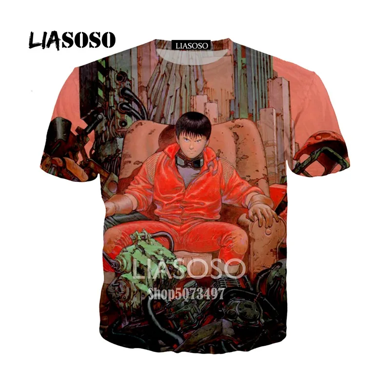 Забавные новые модные футболки liaseo с 3D принтом аниме футболка Акирой летняя