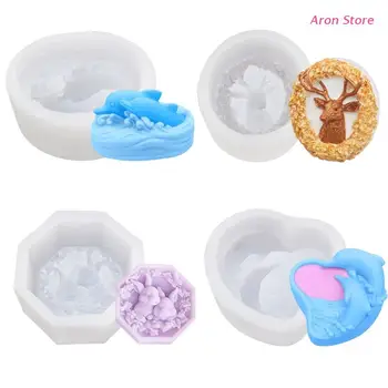

4Pcs DIY Silicone Soap Molds Deer Rabbit Dolphin Design Soap Moulds Soap Making