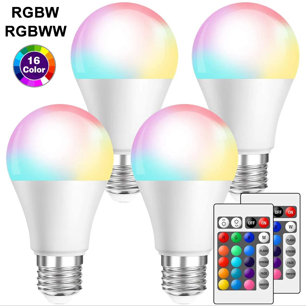 5W/10W/15W RGBW Remote Control LED Bulb Lights 16 Colors Changing LED Lamp Dimmable RGB Smart Light Home Party Decor Lighting