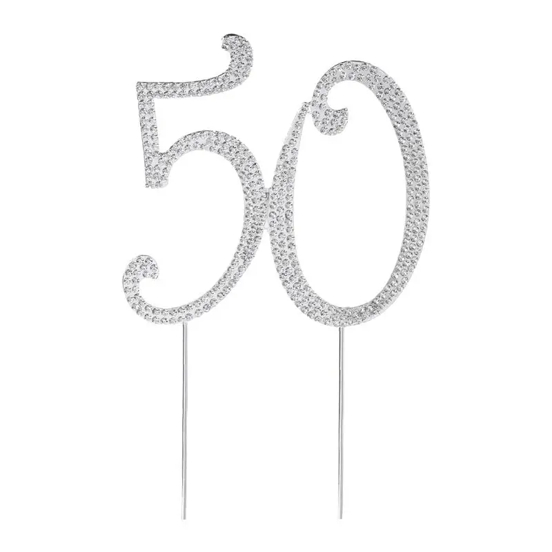 Сверкающий кристаллический горный хрусталь 50th 60th 70th 90th Серебряный День рождения номер возраста торт Топпер Декор D08D - Цвет: 5