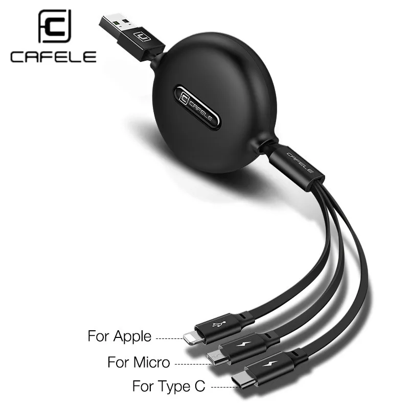 Cafele прочный 3 в 1 usb type C Micro USB кабель type-c для зарядного устройства IPhone кабель 120 см 3 А Быстрая зарядка USB C кабель - Цвет: Черный