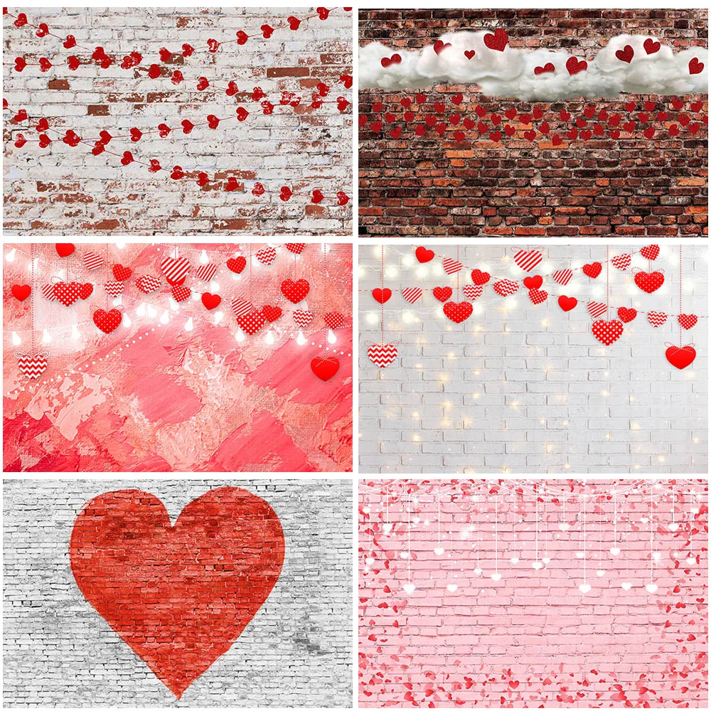 

Love Heart Valentine's Brick Wall Backdrop Photography Bridal Shower Kid Birthday Decor Banner Newborn Photoshoot Photo Props