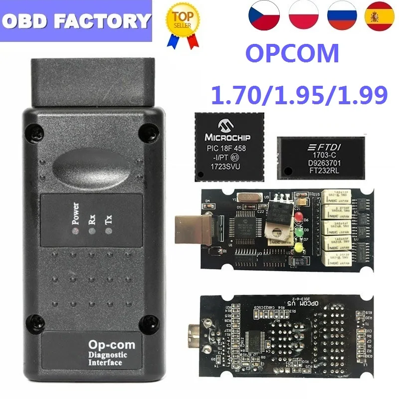 Op com varredor obd2 v1.99/v1.95/v1.70 para opel opcom 1.99 ferramenta de diagnóstico automático com leitor de código pic18f458 ft232rl OP-COM