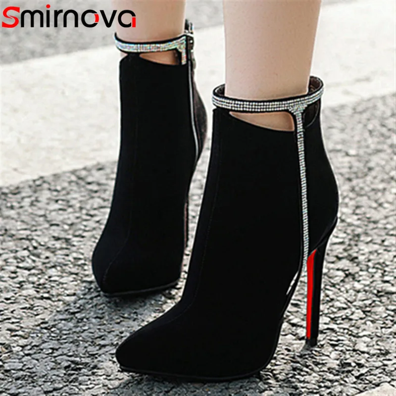 

Smirnova new arrive 2020 autumn winter pointed toe boots super high heels shoes balck boots for ladies hot women ankle boots
