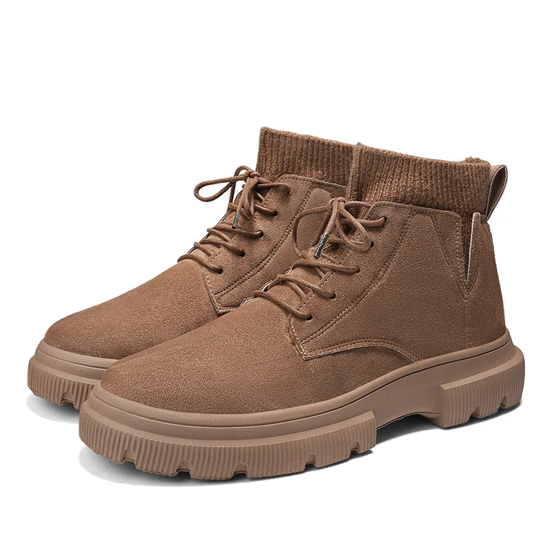 JINBEILE/зимняя модная обувь для пеших прогулок; Мужская обувь для альпинизма; уличные тактические военные охотничьи ботинки; мужские теплые кроссовки с носком - Цвет: Brown