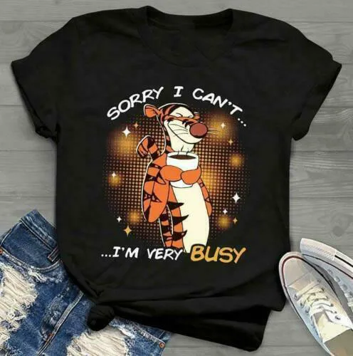 Tigger Sorry I Can't I'm очень занятая Мужская футболка Черная хлопковая S-3XL Футболка