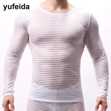 Тонкая сексуальная мужская Нижняя Майка прозрачные Базовые Рубашки Повседневные Удобные прозрачные топы с круглым вырезом для фитнеса Полосатое Мужское нижнее белье