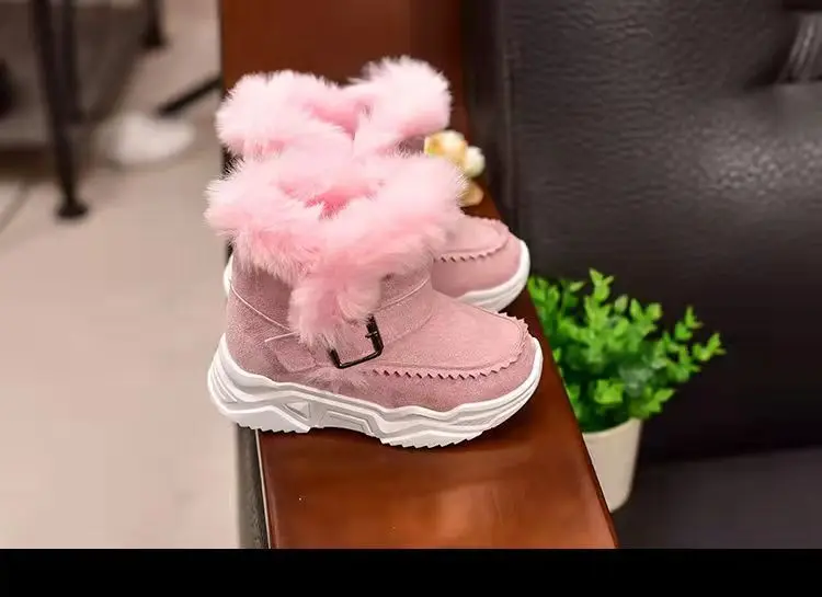 2021 Fashion New Winter Kids Snow Shoes Girls Boots Infant Boots Warm Plush Outdoor Furry Cotton Shoes Baby Comfort Kids Cotton leather girl in boots
